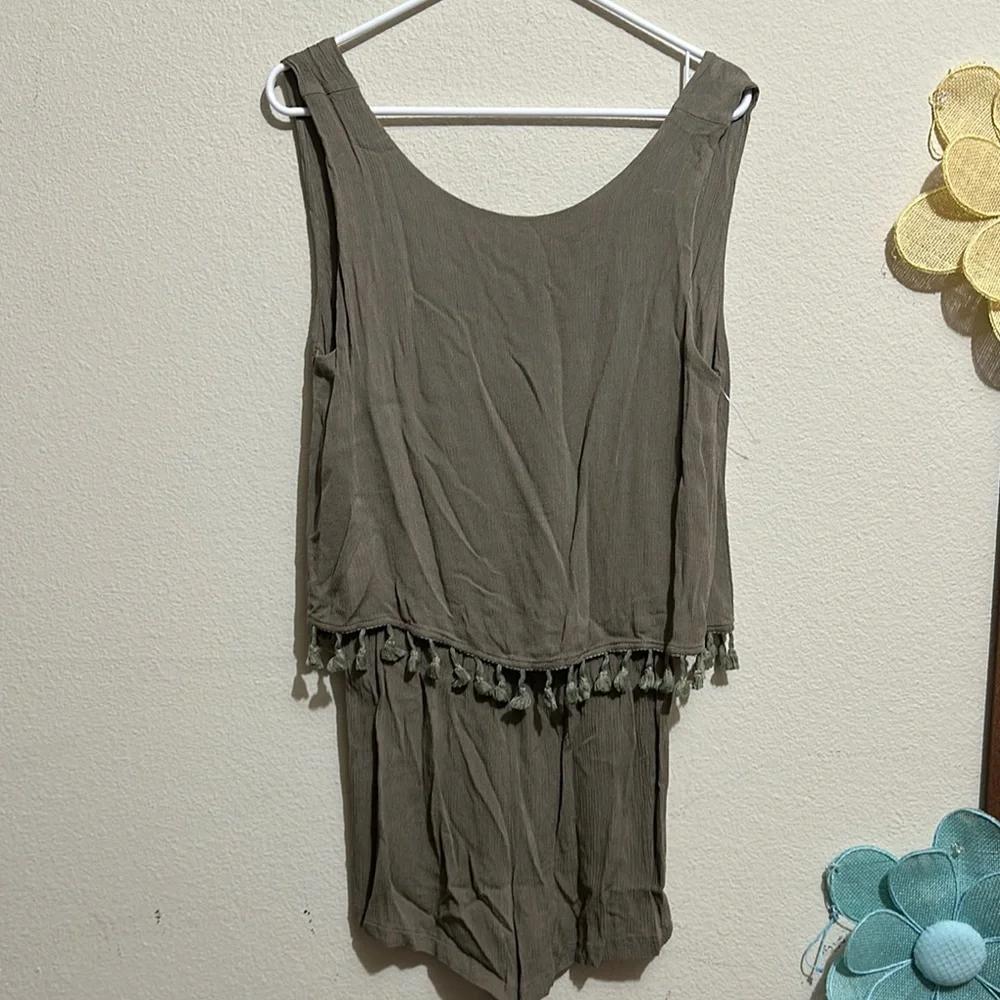 POL Olive Green Sleeveless Romper with‎ Tassels